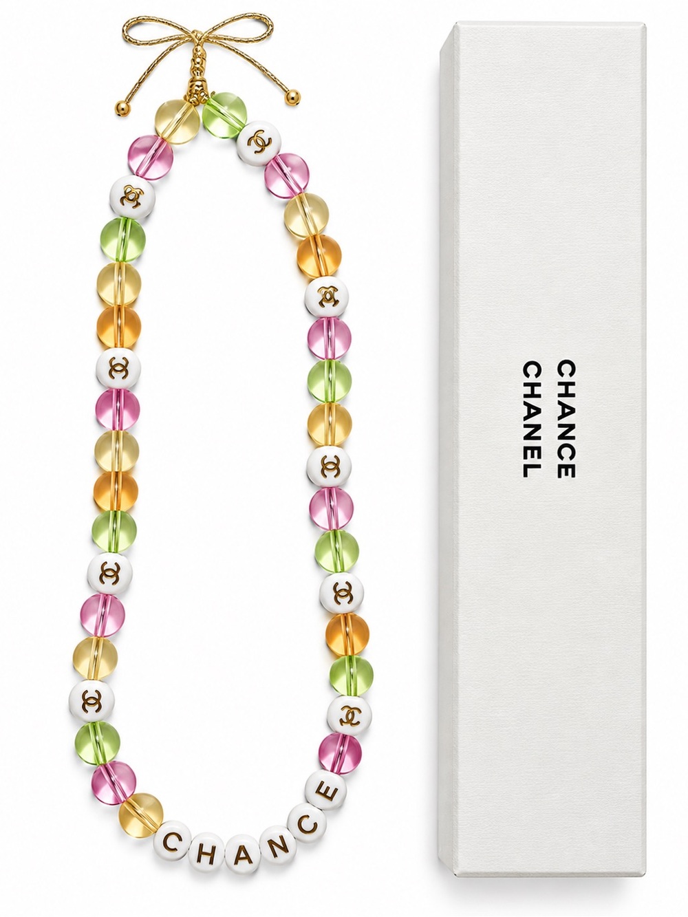 CHANEL Chance Beaded cCharm in Pink, Green, Yellow with Gold Accents